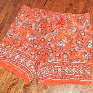 Women’s J. Jill Soft Rayon Twill Orange Floral Shorts Boho L